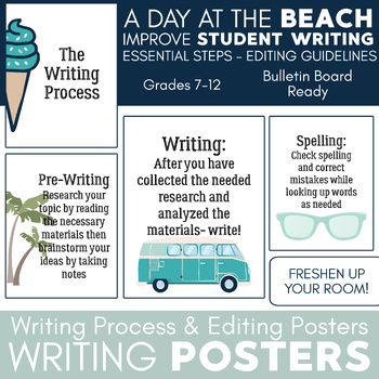 Preview of Beach Writing Process Posters: Bulletin Board, Banner, Classroom Decor, Essays