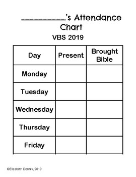Vacation Bible School Attendance Chart 2019 by Bring Them up in the Bible