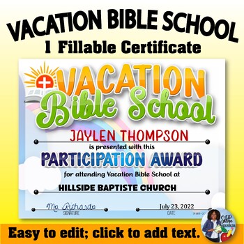 Preview of Vacation Bible School Certificate