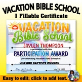 Vacation Bible School Certificate