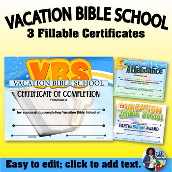 Preview of Vacation Bible School Certificates