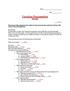 Preview of Vacation Presentation Rubric