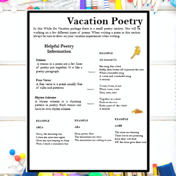 Vacation Student Package ELA Focused by Apple Tree Resources | TPT