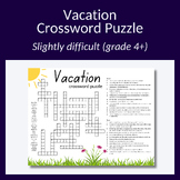 Vacation crossword puzzle. Great vocabulary activity or ju