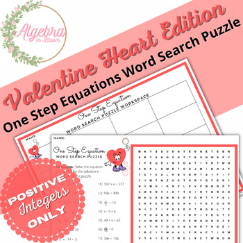 Preview of Valentine's Day // One Step Equations- Positives Only // Math Word Search Puzzle