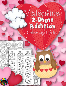 Preview of Valentine 2-Digit Addition with Regrouping Color-by-Code Printables