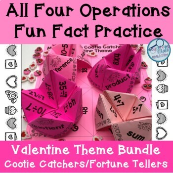 Preview of Valentine 4 Operations Fact Fluency Practice Cootie Catcher Bundle