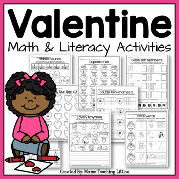 Preview of Valentine Activities Bundle - Math and Literacy - No Prep - Just Print