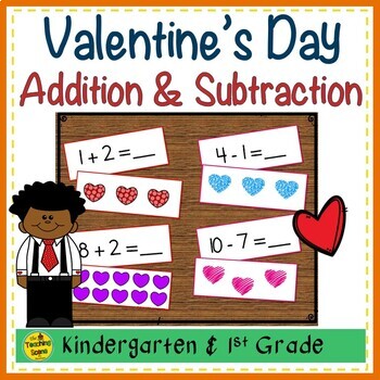 Preview of Valentine Add & Subtract 0-10 Number Sentence Match