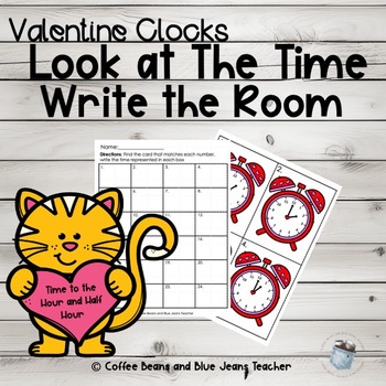 Preview of Valentine Alarm Clocks Math Write the Room Activity LOW PREP