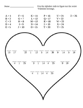Preview of Valentine Alphabet Code Printable