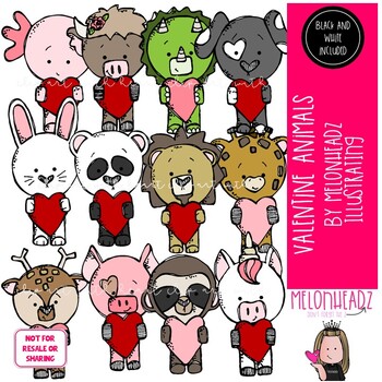 Preview of Valentine Animals clip art COMBO PACK by Melonheadz Clipart