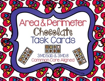 Preview of Area & Perimeter Chocolate Task Cards (Common Core Aligned) 3.MD.5ab & 3.MD.8