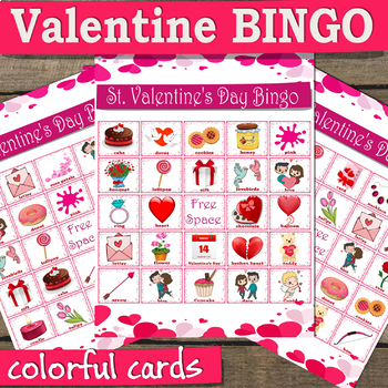Valentine BINGO with 50 unique Valentine cards for a game by Valerie Fabre