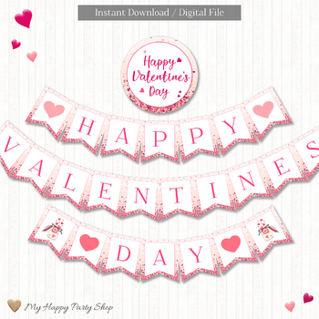 Preview of Valentine Banner, Happy Valentine's Day Banner, Classroom Decor, PRINTABLE
