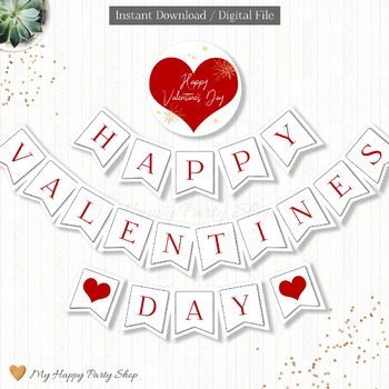 Preview of Valentine Banner, Happy Valentine's Day Banner, Classroom Decor, PRINTABLE