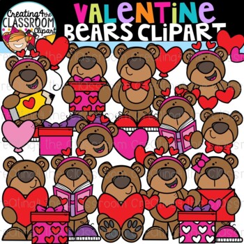 Preview of Valentine Bears Clipart {Valentine's Day Clipart}