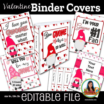 Preview of Valentine Binder Cover Editable Gnome Quotes Covers for Teacher,  Student