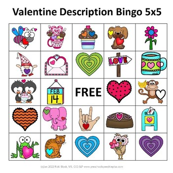 Valentine Bingo Description Game by Preschool Speechie PLUS | TPT