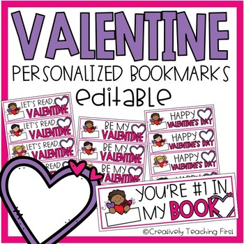 Preview of Valentine's Day Gift Tag Bookmarks for Students- Personalized and Editable