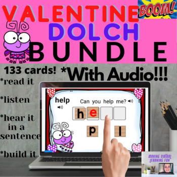 Preview of Valentine Boom Card Dolch Sight Words BUNDLE With Audio