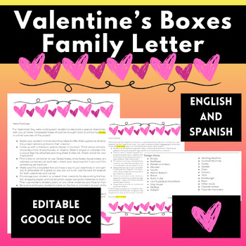 Preview of Valentine Box Parent Letter | English/Spanish Editable | At Home Project