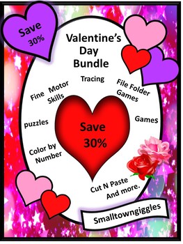 Preview of Kindergarten Valentines Day Math and Literacy Activities BUNDLE, February Unit
