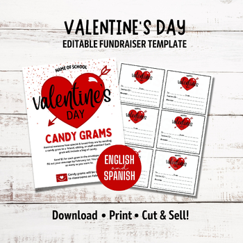 Preview of Valentine Candy Gram School Fundraiser Flyer, Editable Candy Gram | Spanish