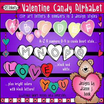 Preview of Valentine Candy Hearts Alphabet - Clip Art Download
