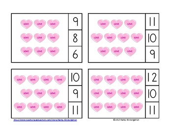 Valentine Candy Hearts Count and Clip Cards Sets to 12 by Kamp Kindergarten