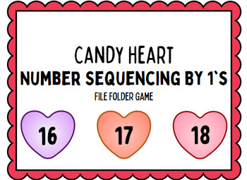 Preview of Valentine Candy Hearts Number Sequencing By 1's File Folder Game for Autism