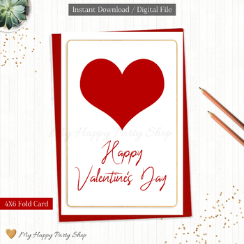 Preview of Valentine Card, Hearts Greeting Card, Happy Valentine Card, 4"X6". Printable