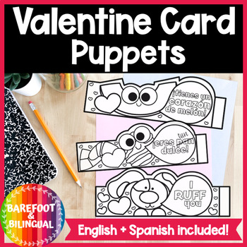 Preview of Valentine Cards Puppets - Spanish and English Valentine Crafts