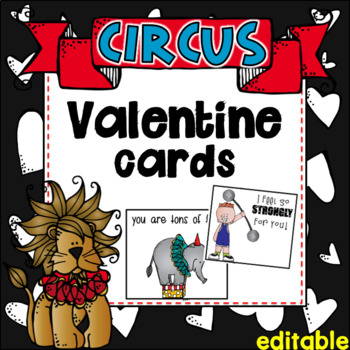 Preview of Valentine Cards - Circus Theme - Editable