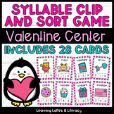 Valentine's Day Center Syllable Count and Clip Task Cards 