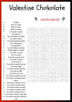 Valentine Chokolate word search puzzles worksheets activity | TPT