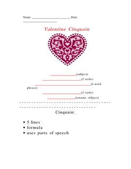 Preview of Valentine Cinquain Poetry Form