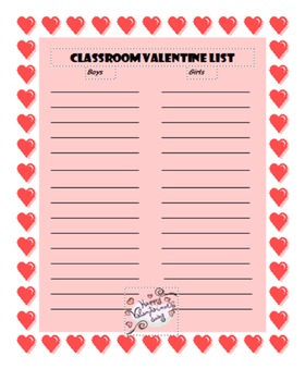 Preview of Valentine Classroom List