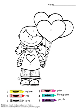 valentine's day colorcode special education math