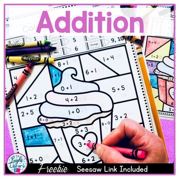 Preview of Valentine Color by Addition Freebie Printable and Seesaw Activity