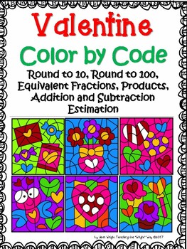 Preview of Valentine Color by Code Math Activities