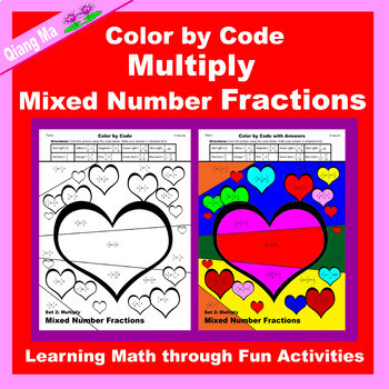 Preview of Valentine Color by Code: Multiply Mixed Number Fractions