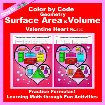Preview of Valentine Color by Code: Surface Area and Volume: Practice Formulas Basic: Heart