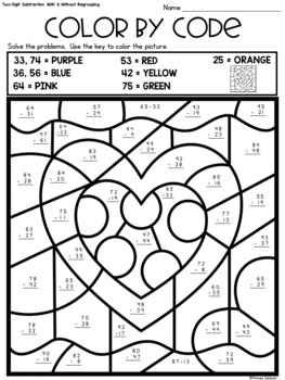Valentine Color by Code - Two-Digit and Three Digit Addition and
