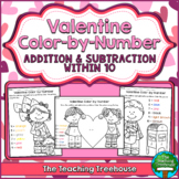 Valentine Color by Number, Addition & Subtraction Within 10