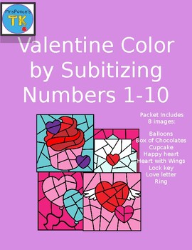 Preview of Valentine Color by Subitizing Numbers 1-10