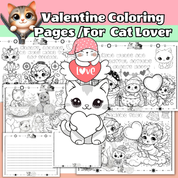 Preview of Valentine Coloring Pages / For Cat Lover