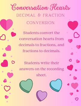 Preview of Valentine Conversation Hearts - decimal & fraction conversion