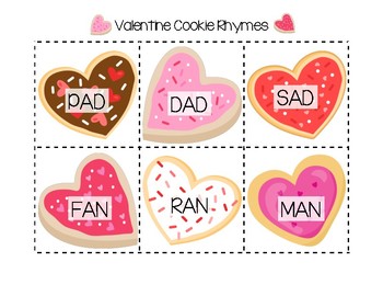 Valentine Cookies Rhyming Cards (CVC-Short Vowel)