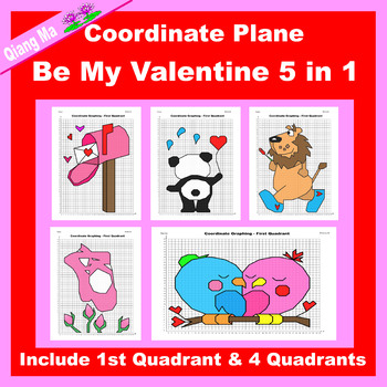 Preview of Valentine Coordinate Plane Graphing Picture: Be My Valentine 5 in 1